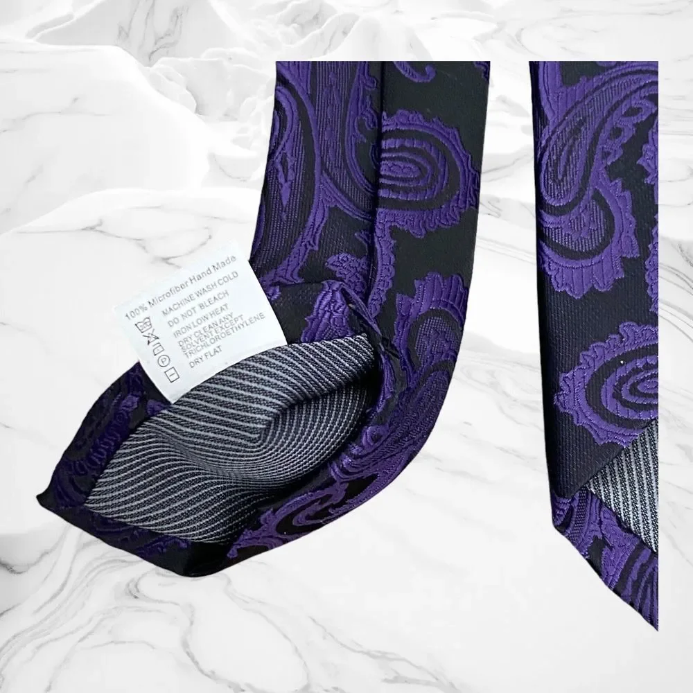 KissTies Men'sTie Purple & Black Paisley Pattern Necktie Hand Made Microfiber